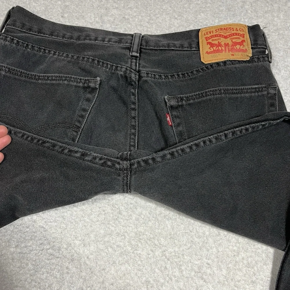 Levis Jeans Mens 34x34 (Fit 34x33) Black 505 Straight Denim 100% Cotton Dark